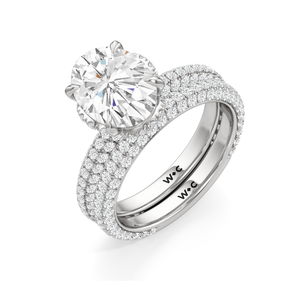 The Chrysler Edge Diamond Wedding Band with Platinum Cut Diamond in 14KT Platinum view 3
