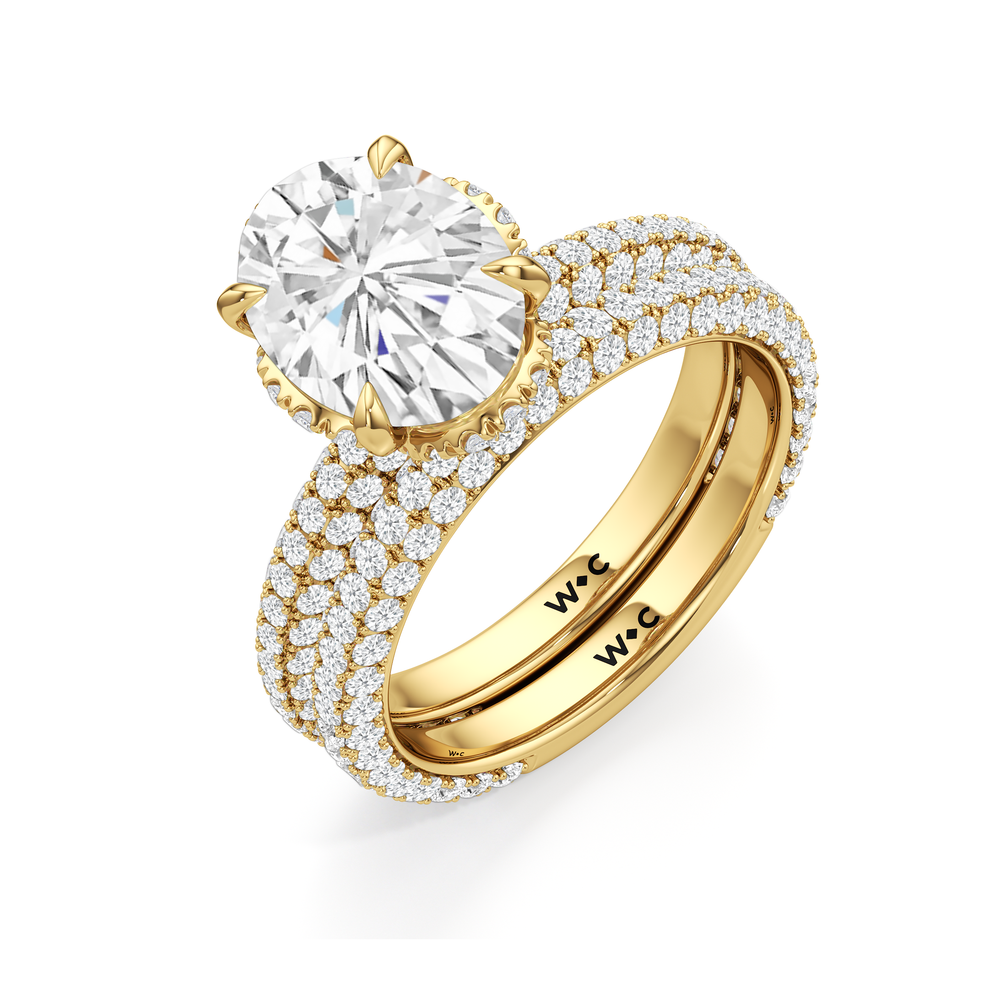 The Chrysler Edge Diamond Wedding Band with 18KT Yellow Gold Cut Diamond in 14KT Yellow Gold view 3
