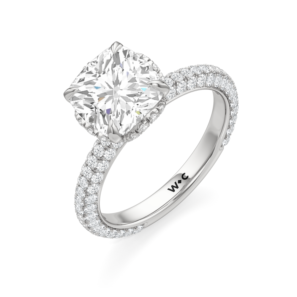 The Chrysler Edge Ring with Cushion Cut Diamond in 14KT Platinum view 3
