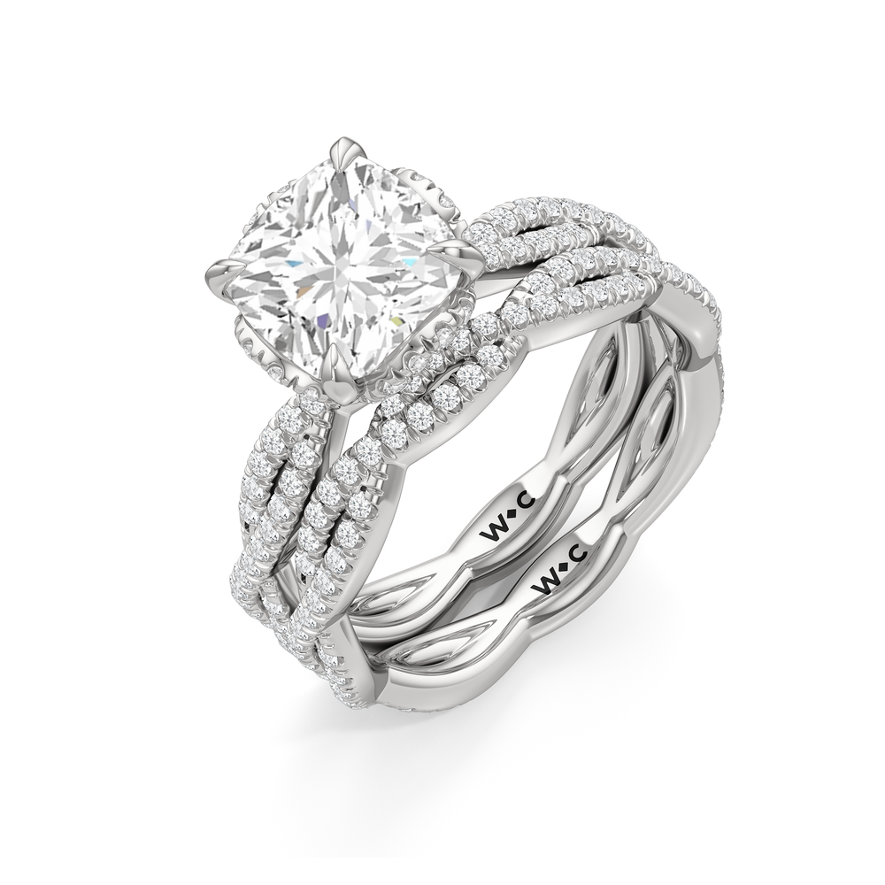 The Chrysler Apex Diamond Wedding Band with Platinum Cut Diamond in 14KT Platinum view 3
