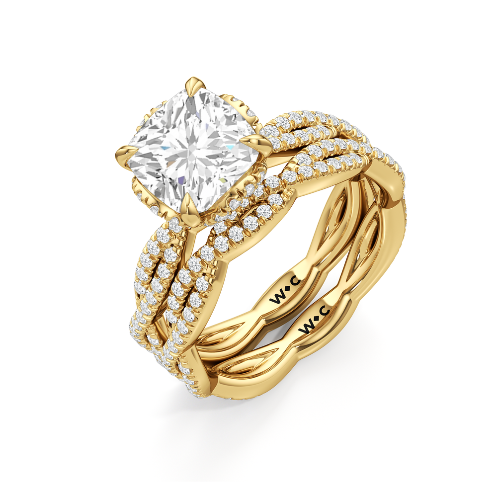 The Chrysler Apex Diamond Wedding Band with 18KT Yellow Gold Cut Diamond in 14KT Yellow Gold view 3

