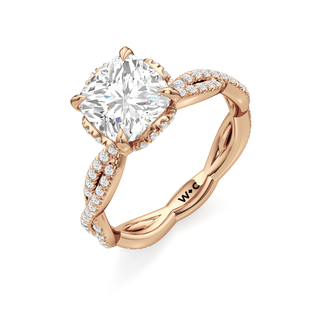 The Chrysler Apex Ring with Cushion Cut Diamond in 14KT Rose Gold view 3
