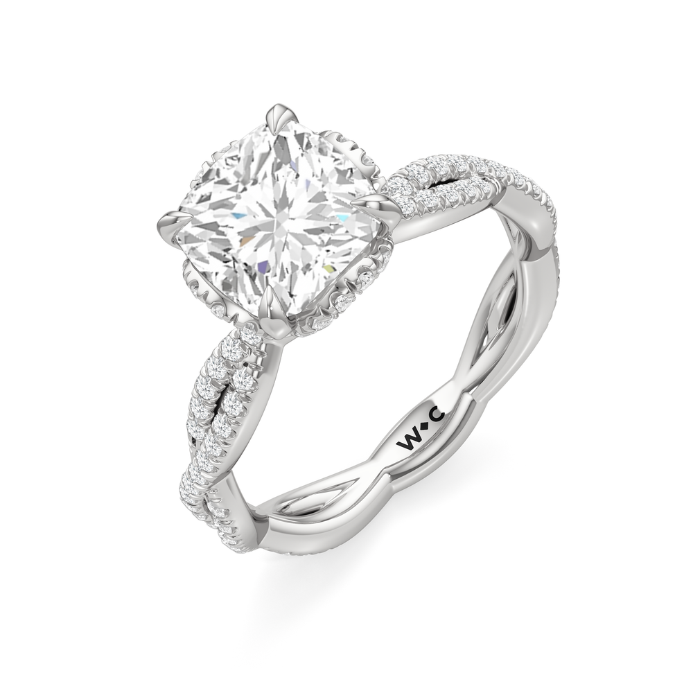 The Chrysler Apex Ring with Cushion Cut Diamond in 14KT Platinum view 3
