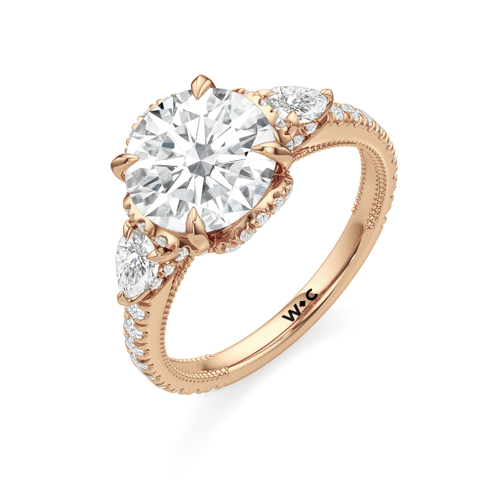 The Chrysler Tier Ring with Round Cut Diamond in 14KT Rose Gold view 4
