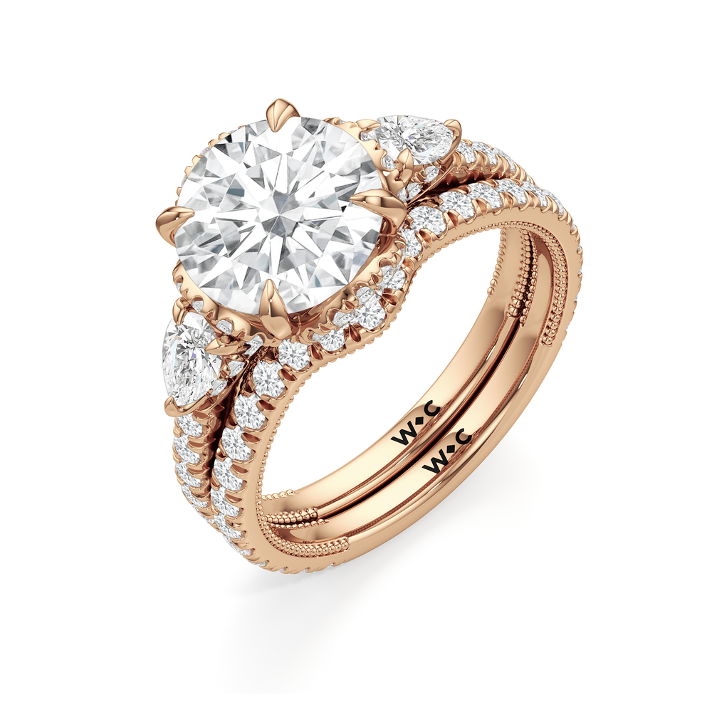 The Chrysler Tier Diamond Wedding Band with 18KT Rose Gold Cut Diamond in 14KT Rose Gold view 3
