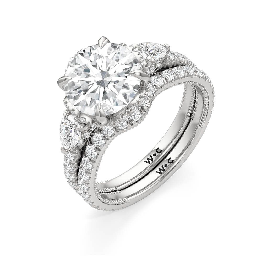 The Chrysler Tier Diamond Wedding Band with Platinum Cut Diamond in 14KT Platinum view 3
