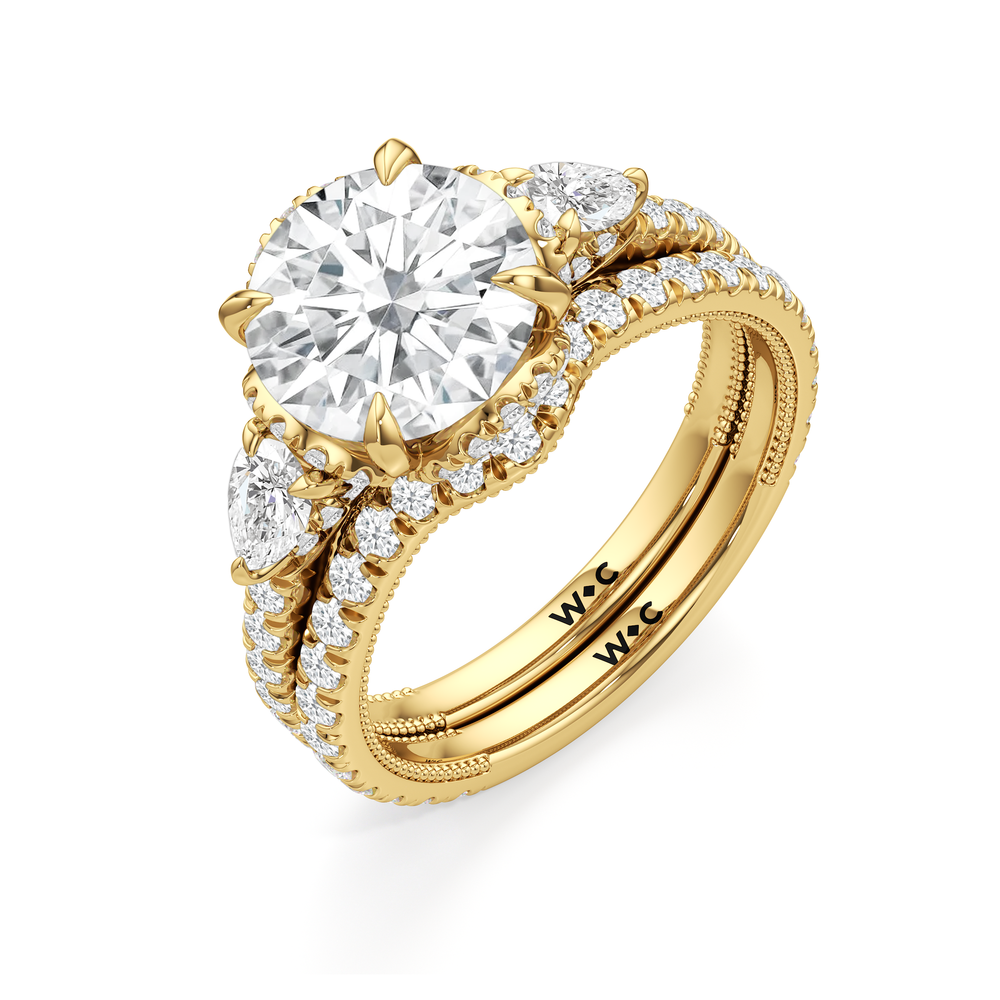 The Chrysler Tier Diamond Wedding Band with 18KT Yellow Gold Cut Diamond in 14KT Yellow Gold view 3

