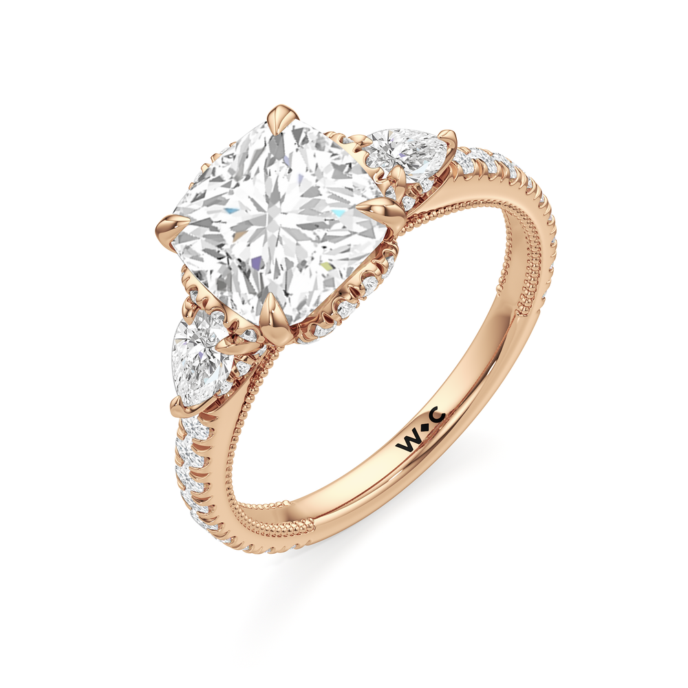 The Chrysler Tier Ring with Cushion Cut Diamond in 14KT Rose Gold view 4
