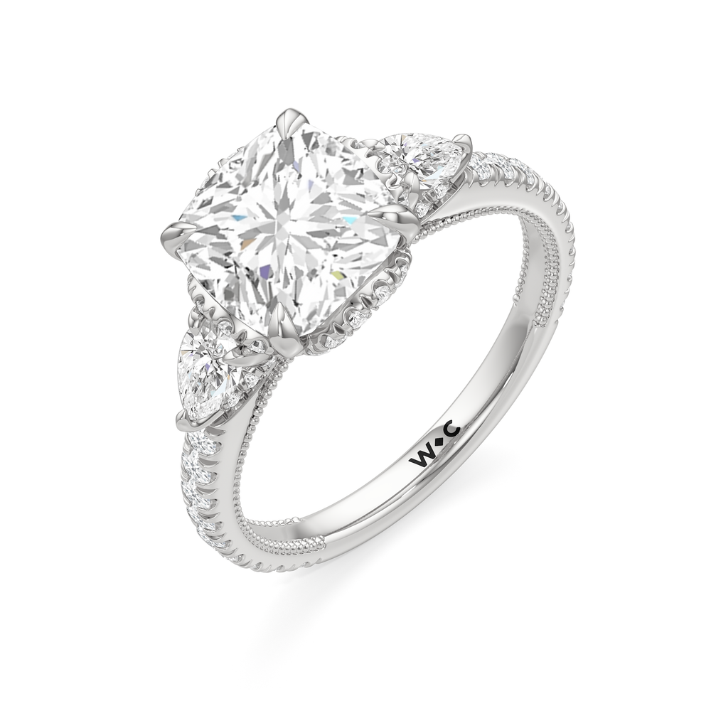 The Chrysler Tier Ring with Cushion Cut Diamond in 14KT Platinum view 4
