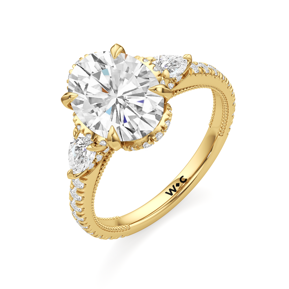 The Chrysler Tier Ring with Oval Cut Diamond in 14KT Yellow Gold view 4
