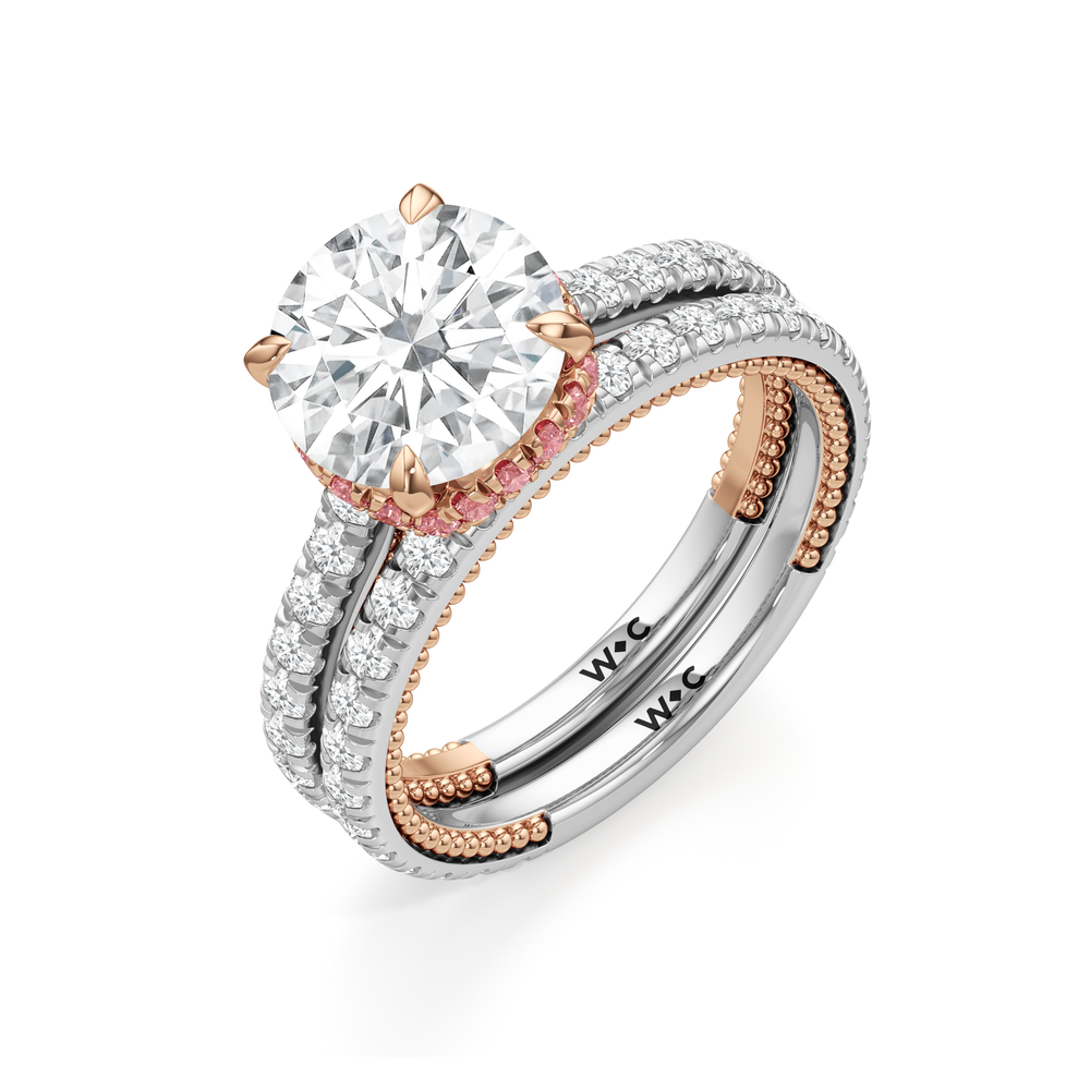The Peony Ring with Cushion Cut Diamond in 14KT White & Rose Gold view 6
