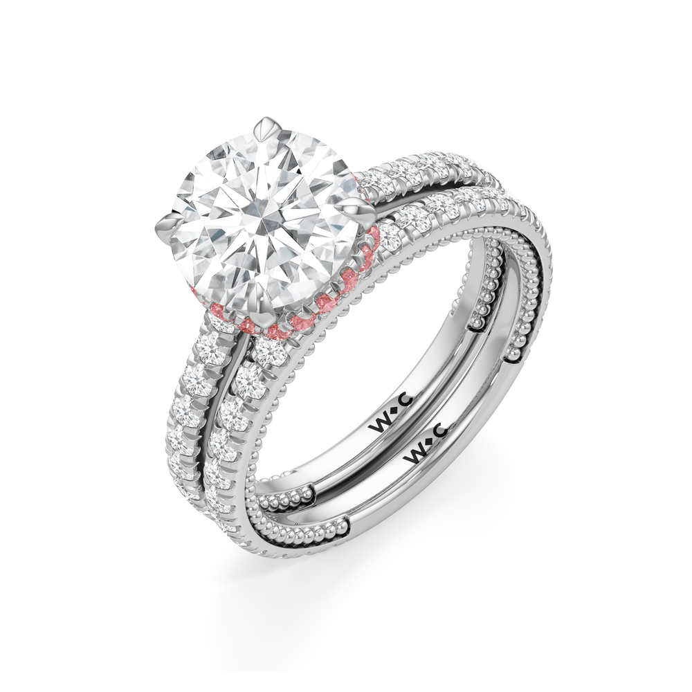 The Peony Wedding Band with Platinum Cut Diamond in 14KT Platinum view 3
