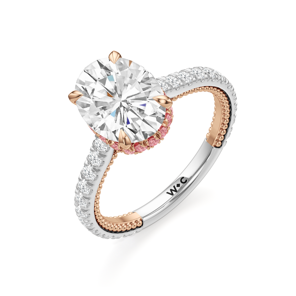 The Peony Ring with Oval Cut Diamond in 14KT White & Rose Gold view 5
