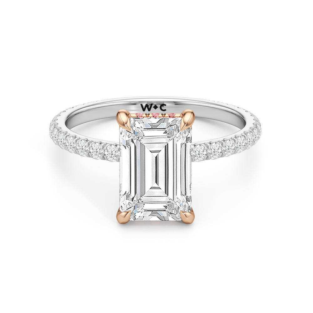 Emerald Cut The Rose Ring with Lab Grown Diamond in 14KT White & Rose Gold view 1
