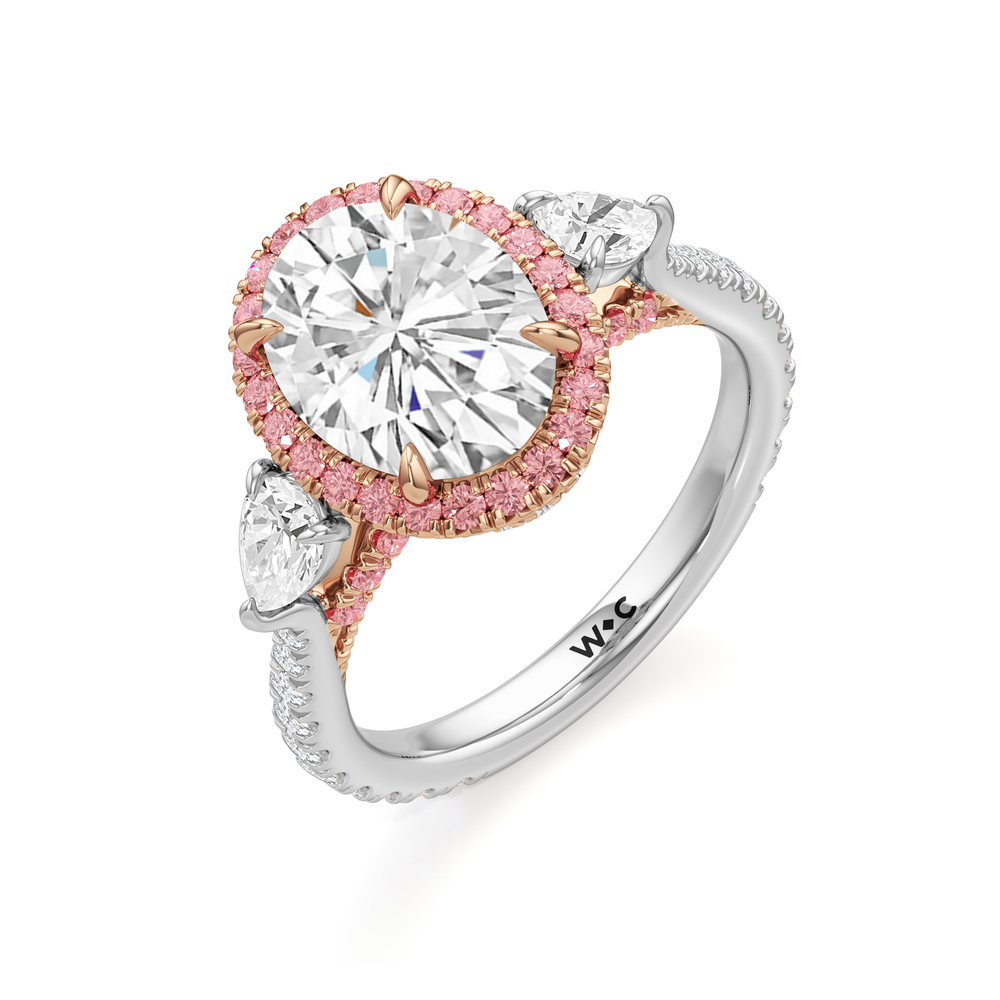 The Dahlia Ring with Oval Cut Diamond in 14KT White & Rose Gold view 4
