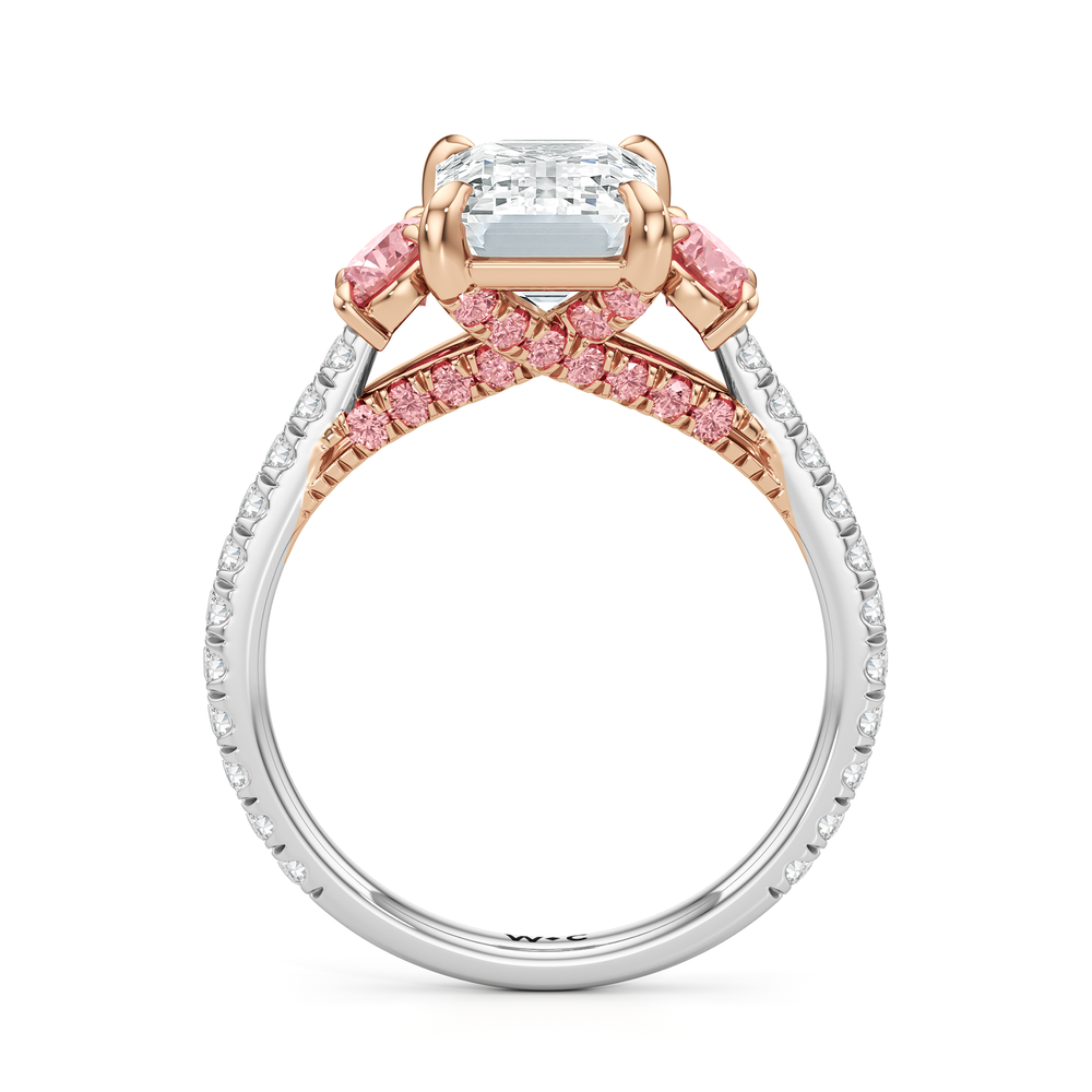 The Rosaline Ring with Emerald Cut Diamond in 14KT White & Rose Gold view 2

