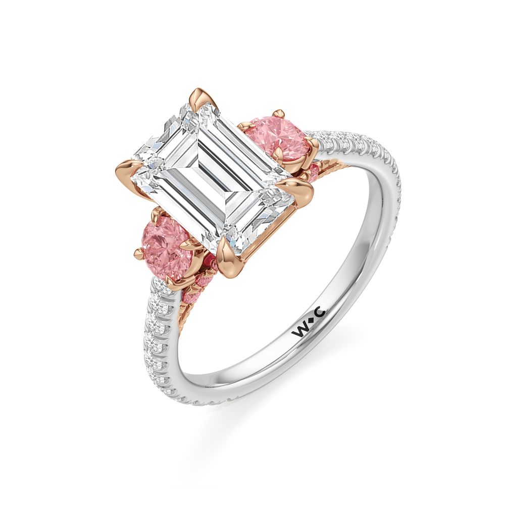The Rosaline Ring with Emerald Cut Diamond in 14KT White & Rose Gold view 3
