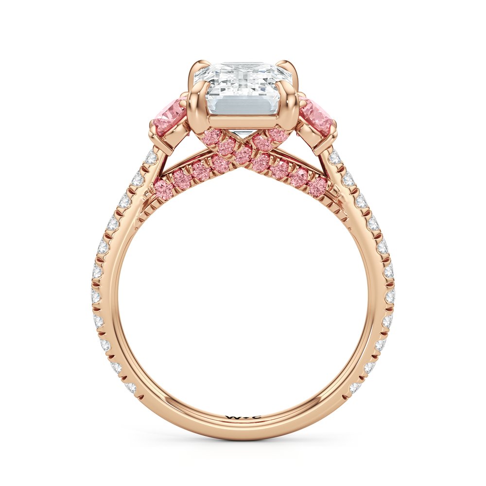 The Rosaline Ring with Emerald Cut Diamond in 14KT Rose Gold view 2
