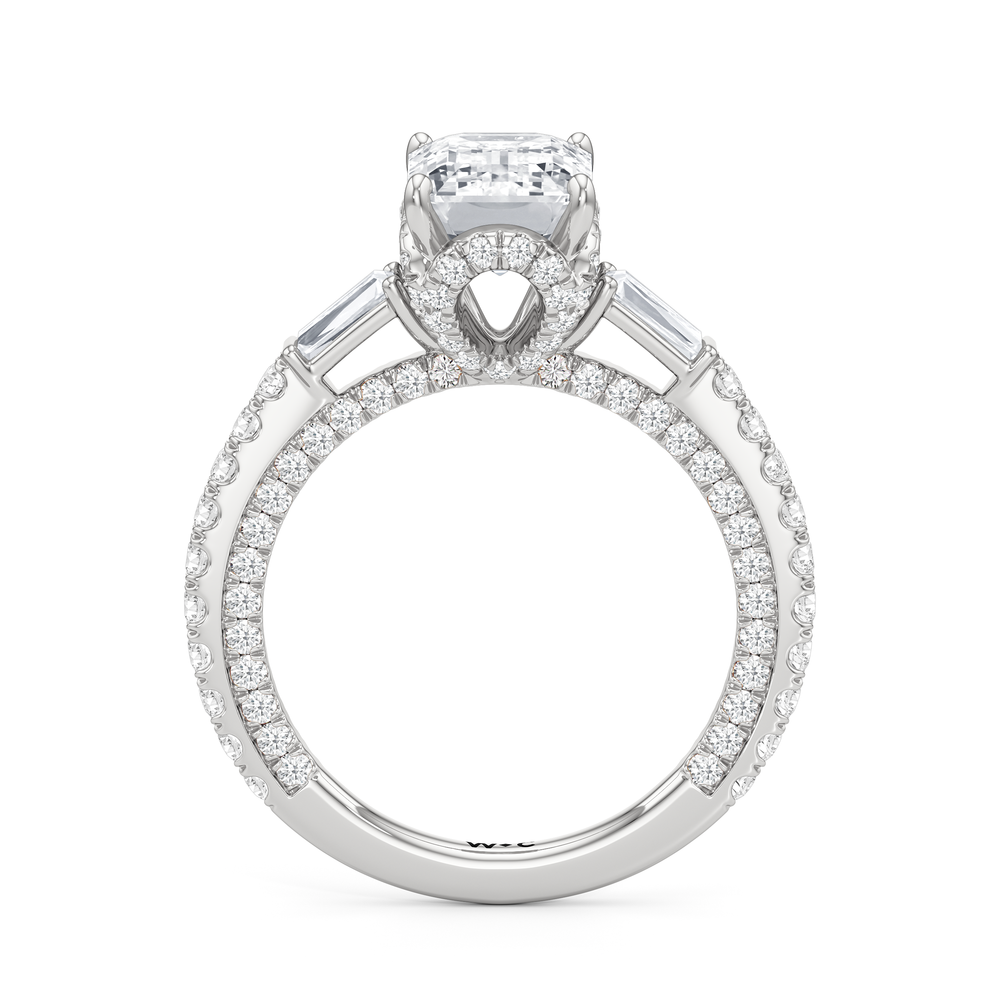 The Chrysler Baguette Three Stone Ring with Emerald Cut Diamond in 14KT Platinum view 2
