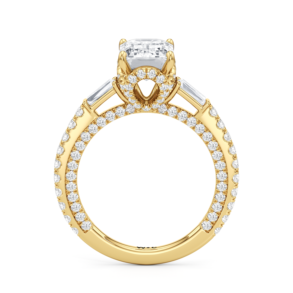 The Chrysler Baguette Three Stone Ring with Emerald Cut Diamond in 14KT Yellow Gold view 2

