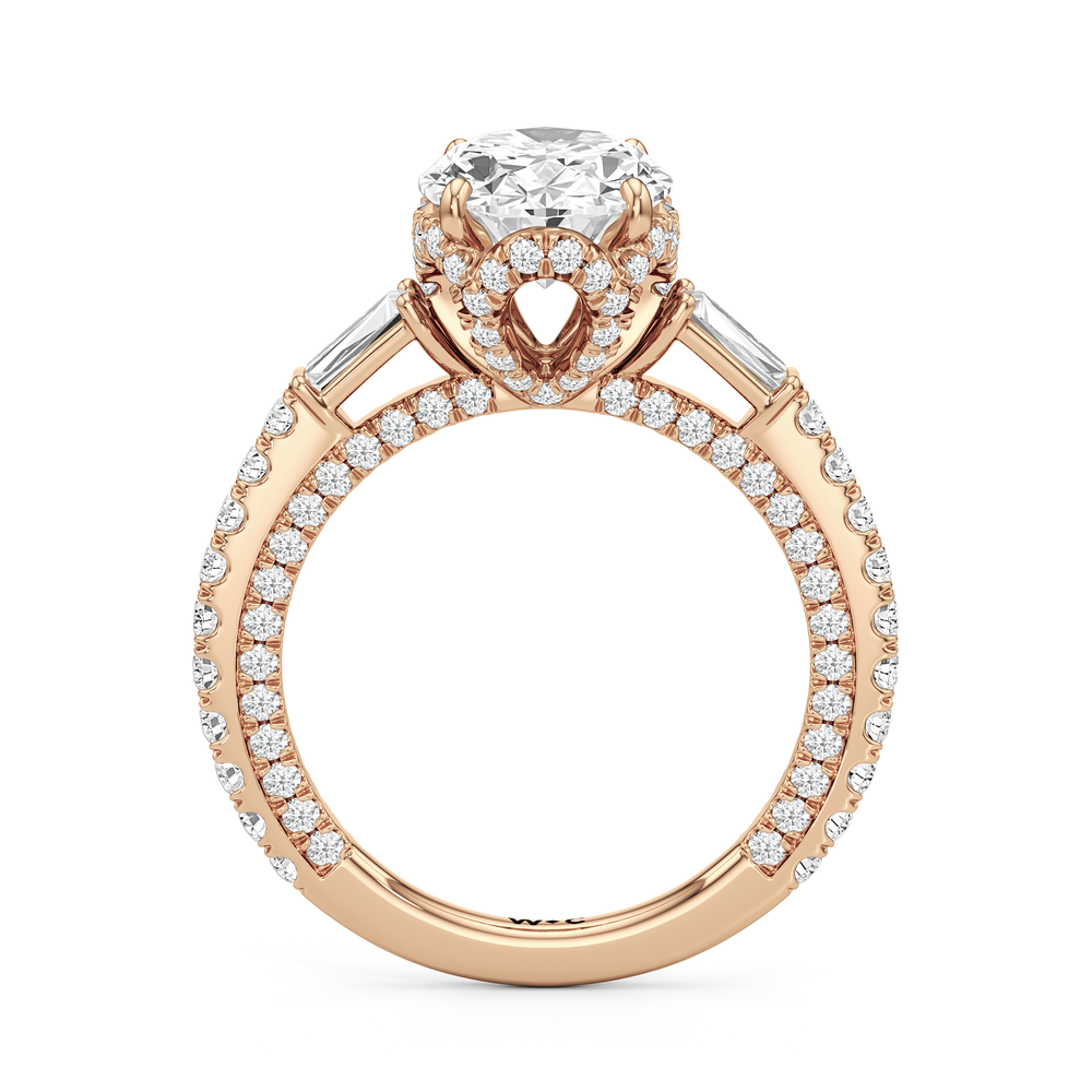 The Chrysler Baguette Three Stone Ring with Oval Cut Diamond in 14KT Rose Gold view 2
