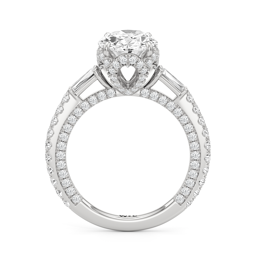 The Chrysler Baguette Three Stone Ring with Oval Cut Diamond in 14KT Platinum view 2
