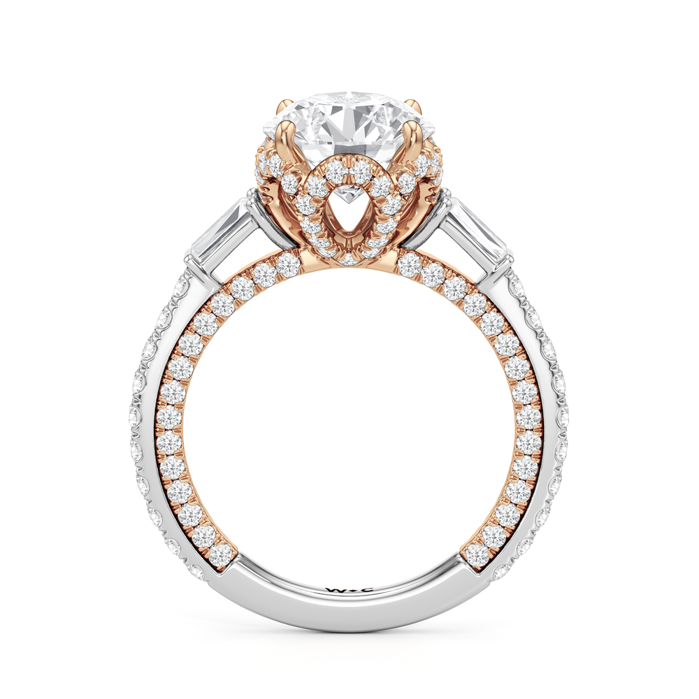 The Chrysler Baguette Three Stone Ring with Round Cut Diamond in 14KT White & Rose Gold view 2
