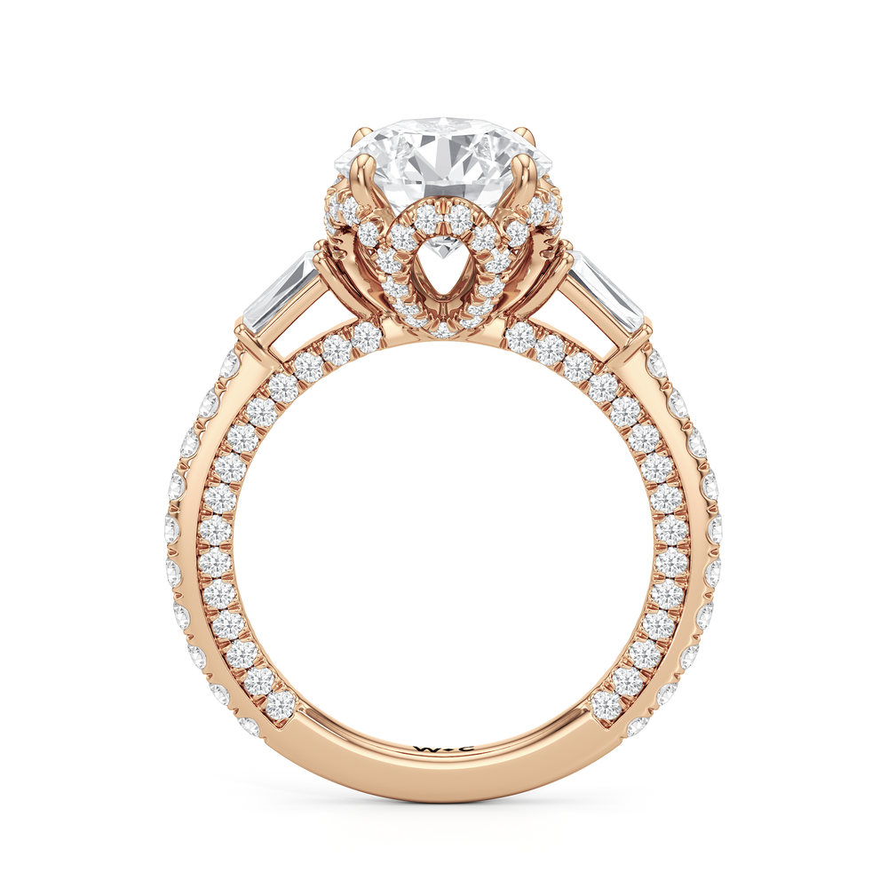 The Chrysler Baguette Three Stone Ring with Round Cut Diamond in 14KT Rose Gold view 2
