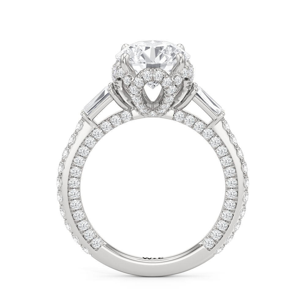 The Chrysler Baguette Three Stone Ring with Round Cut Diamond in 14KT Platinum view 2
