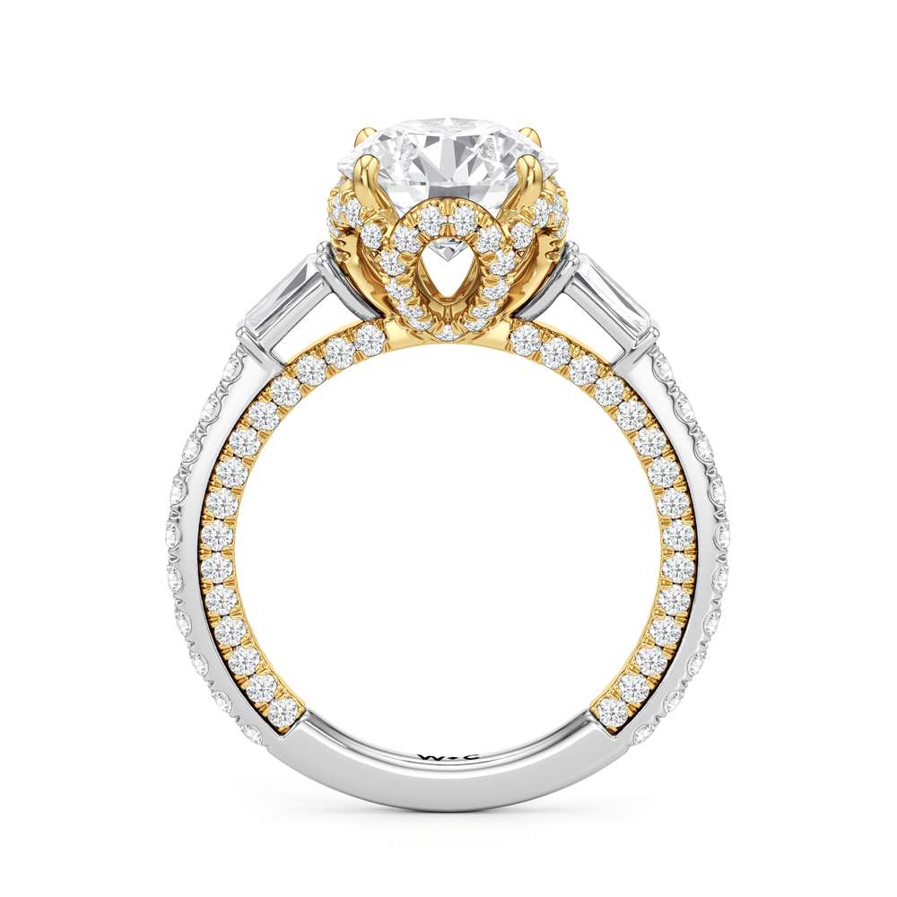 The Chrysler Baguette Three Stone Ring with Round Cut Diamond in 14KT White & Yellow Gold view 2
