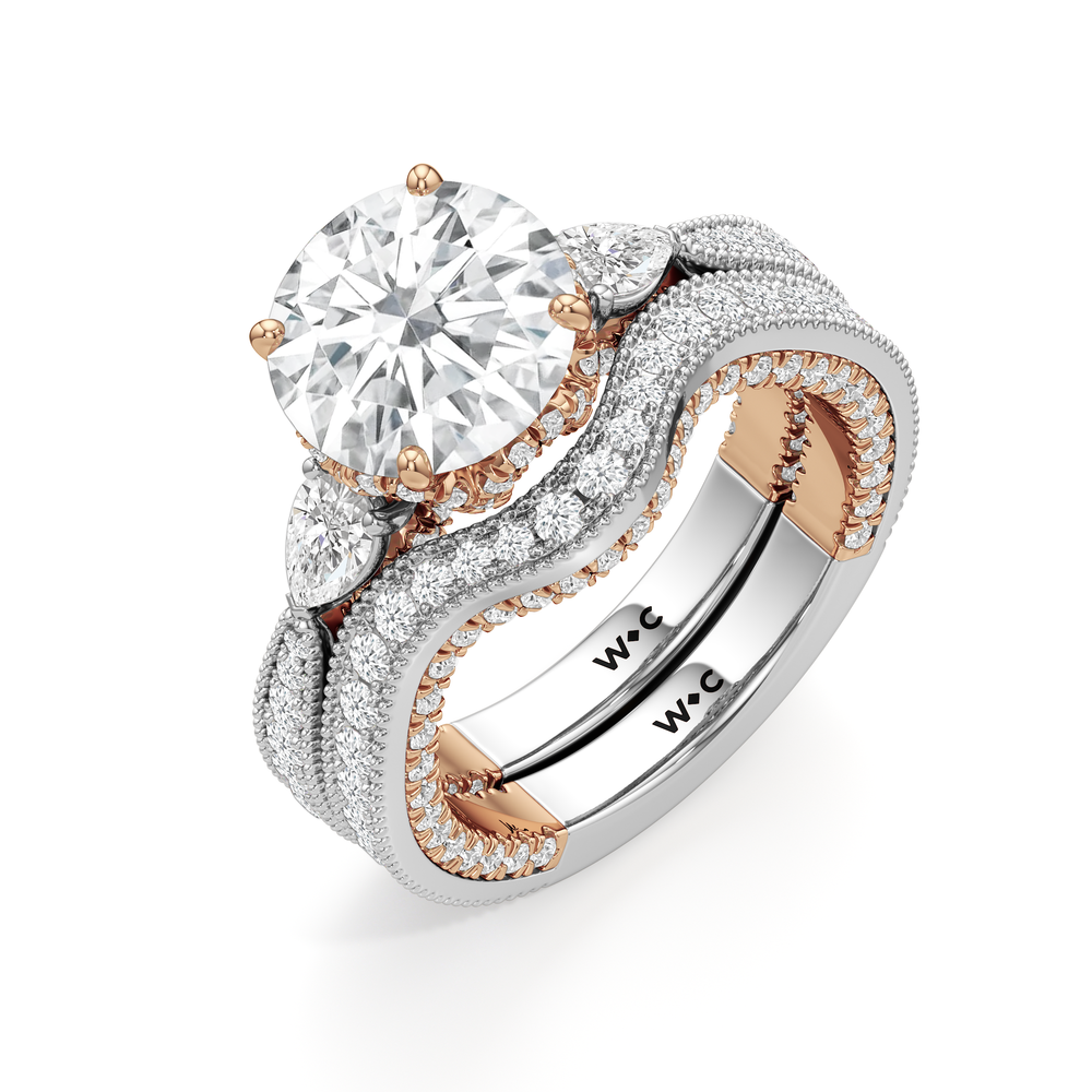 The Chrysler Pear Three Stone Diamond Wedding Band with 18KT White & Rose Gold Cut Diamond in 14KT White & Rose Gold view 5

