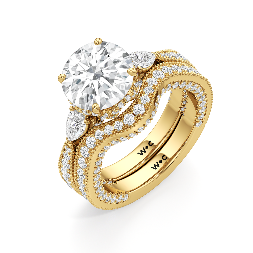 The Chrysler Pear Three Stone Ring with Oval Cut Diamond in 14KT Yellow Gold view 7
