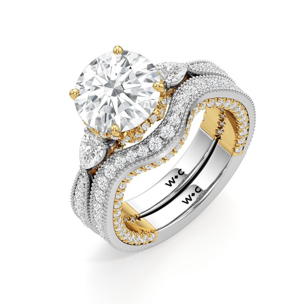 The Chrysler Pear Three Stone Diamond Wedding Band with 18KT White & Yellow Gold Cut Diamond in 14KT White & Yellow Gold view 5
