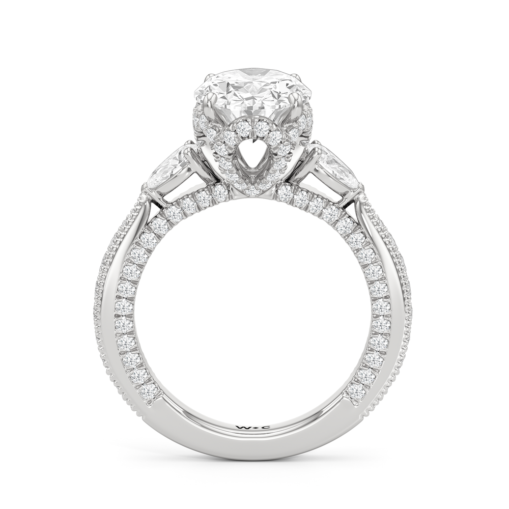 The Chrysler Pear Three Stone Ring with Oval Cut Diamond in 14KT Platinum view 5

