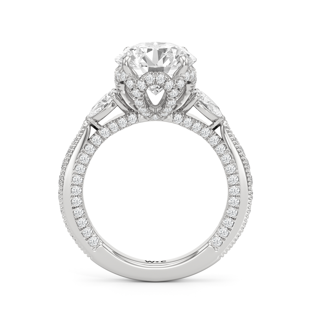 The Chrysler Pear Three Stone Ring with Round Cut Diamond in 14KT Platinum view 5
