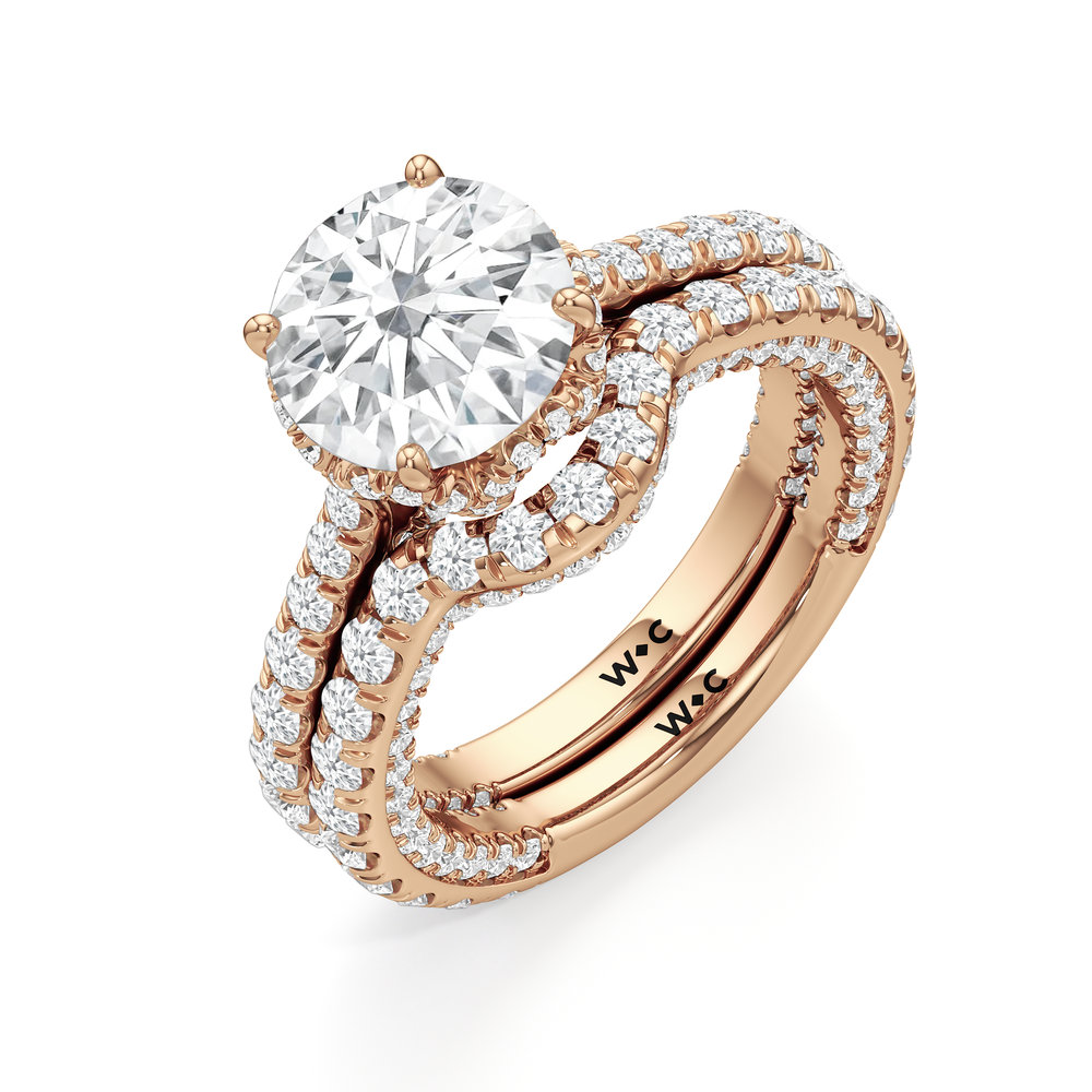 The Chrysler Pavé Diamond Wedding Band with 18KT Rose Gold Cut Diamond in 14KT Rose Gold view 5
