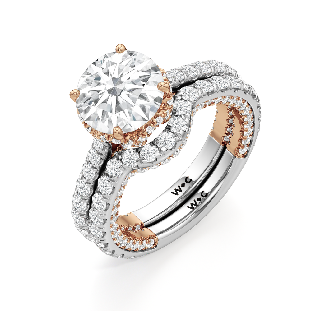 The Chrysler Pavé Diamond Wedding Band with 18KT White & Rose Gold Cut Diamond in 14KT White & Rose Gold view 5
