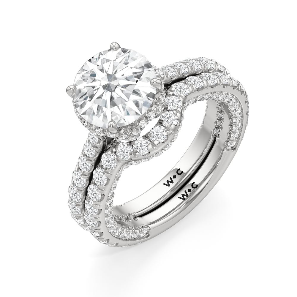 The Chrysler Pavé Ring with Emerald Cut Diamond in 14KT Platinum view 5
