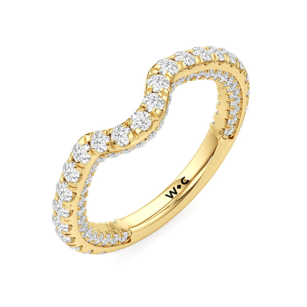 The Chrysler Pavé Diamond Wedding Band with 18KT Yellow Gold Cut Diamond in 14KT Yellow Gold view 4
