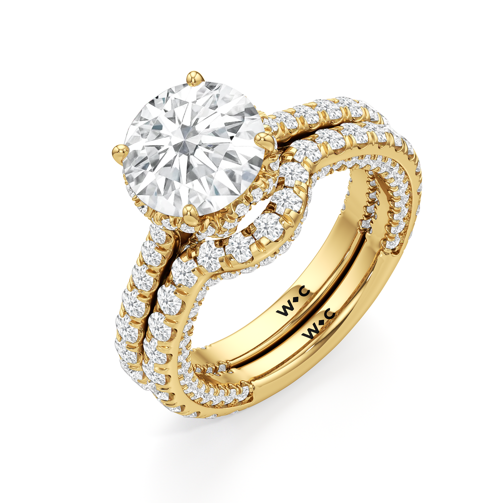The Chrysler Pavé Ring with Emerald Cut Diamond in 14KT Yellow Gold view 5
