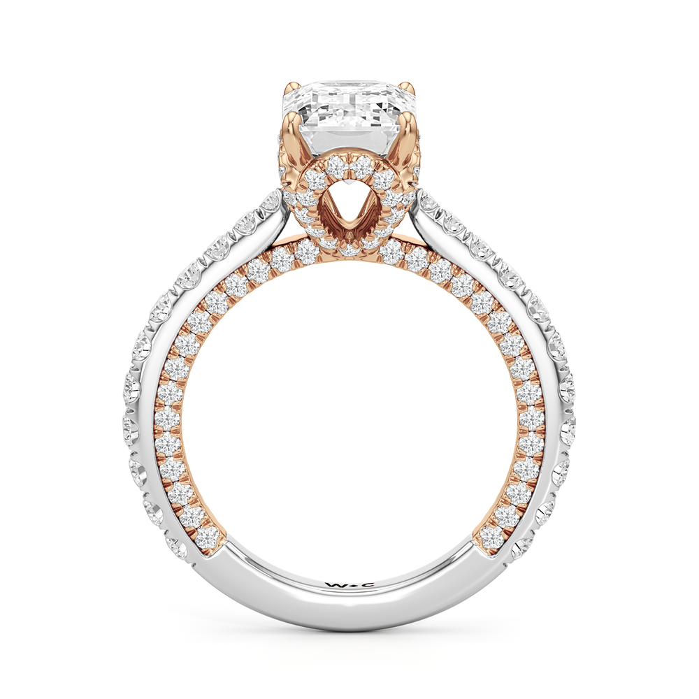The Chrysler Pavé Ring with Emerald Cut Diamond in 14KT White & Rose Gold view 3
