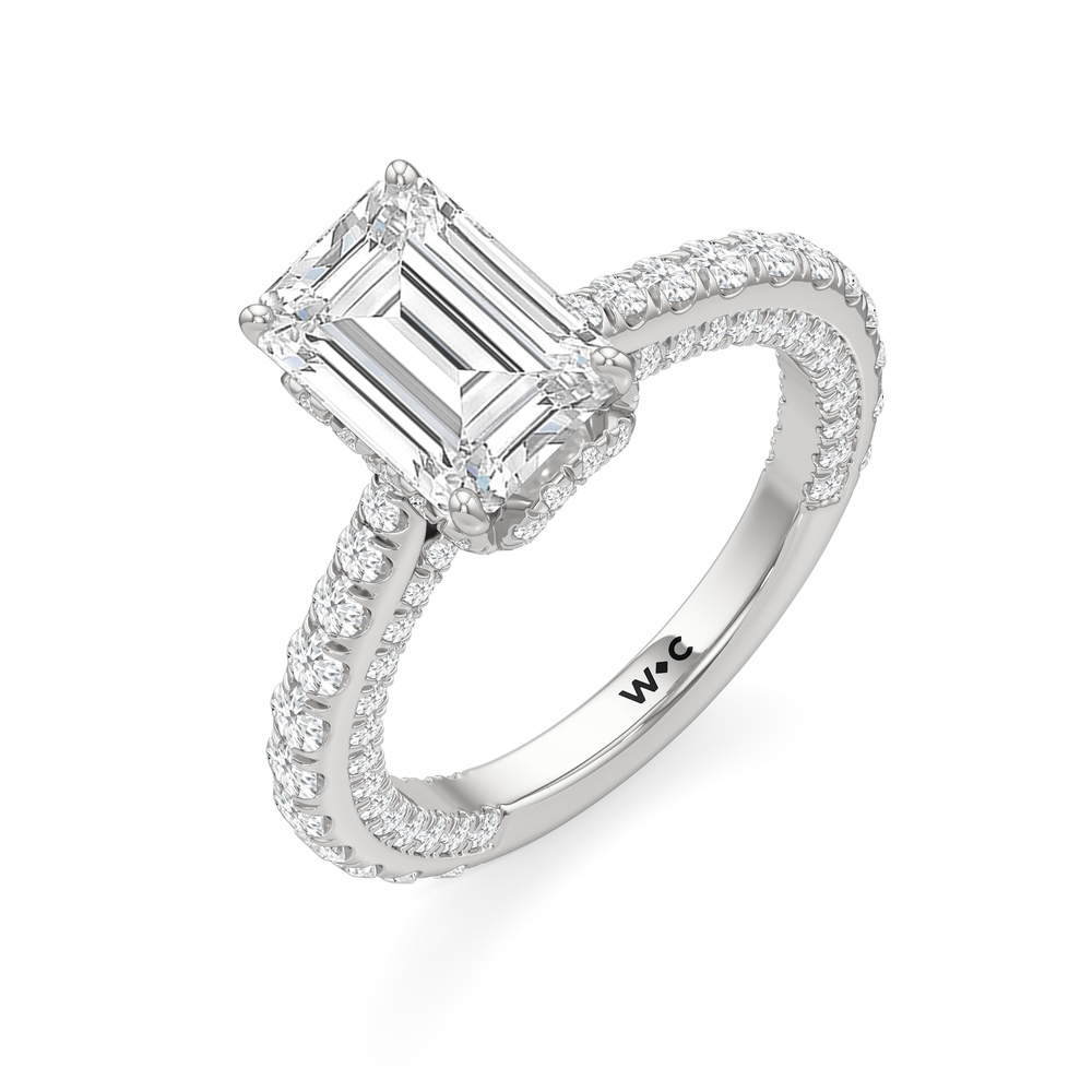 The Chrysler Pavé Ring with Emerald Cut Diamond in 14KT Platinum view 3
