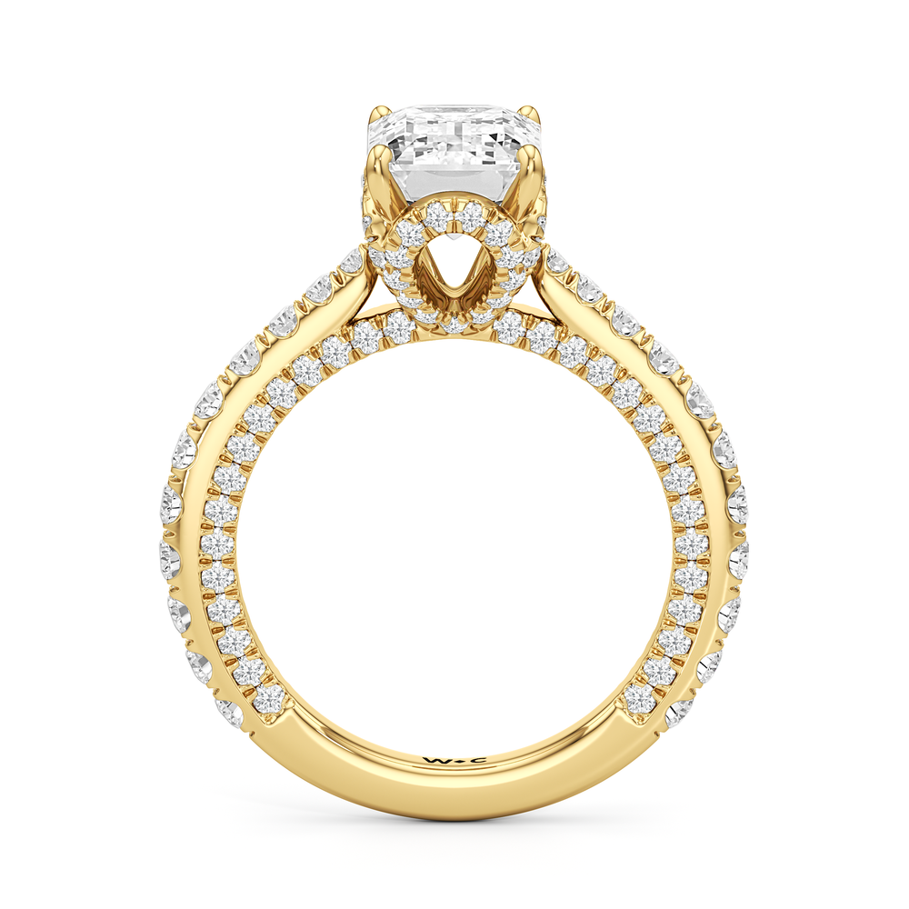 The Chrysler Pavé Ring with Emerald Cut Diamond in 14KT Yellow Gold view 2
