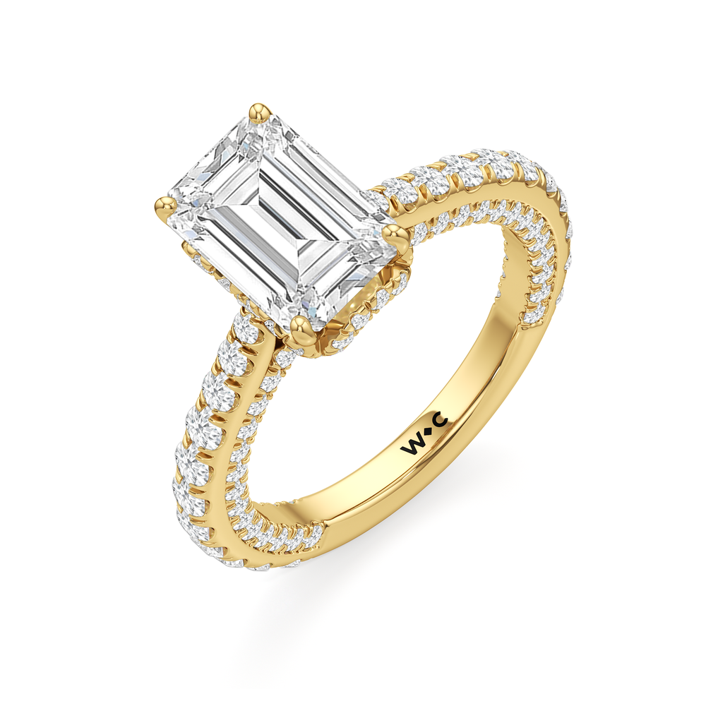 The Chrysler Pavé Ring with Emerald Cut Diamond in 14KT Yellow Gold view 3
