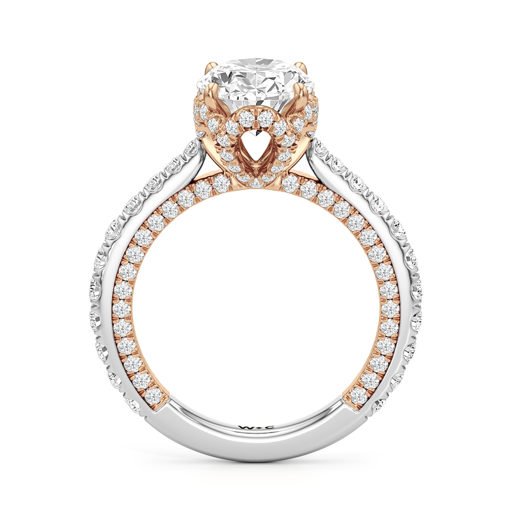 The Chrysler Pavé Ring with Oval Cut Diamond in 14KT White & Rose Gold view 3
