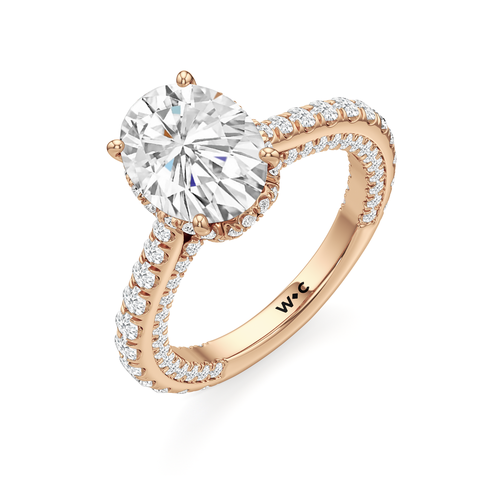 The Chrysler Pavé Ring with Oval Cut Diamond in 14KT Rose Gold view 3
