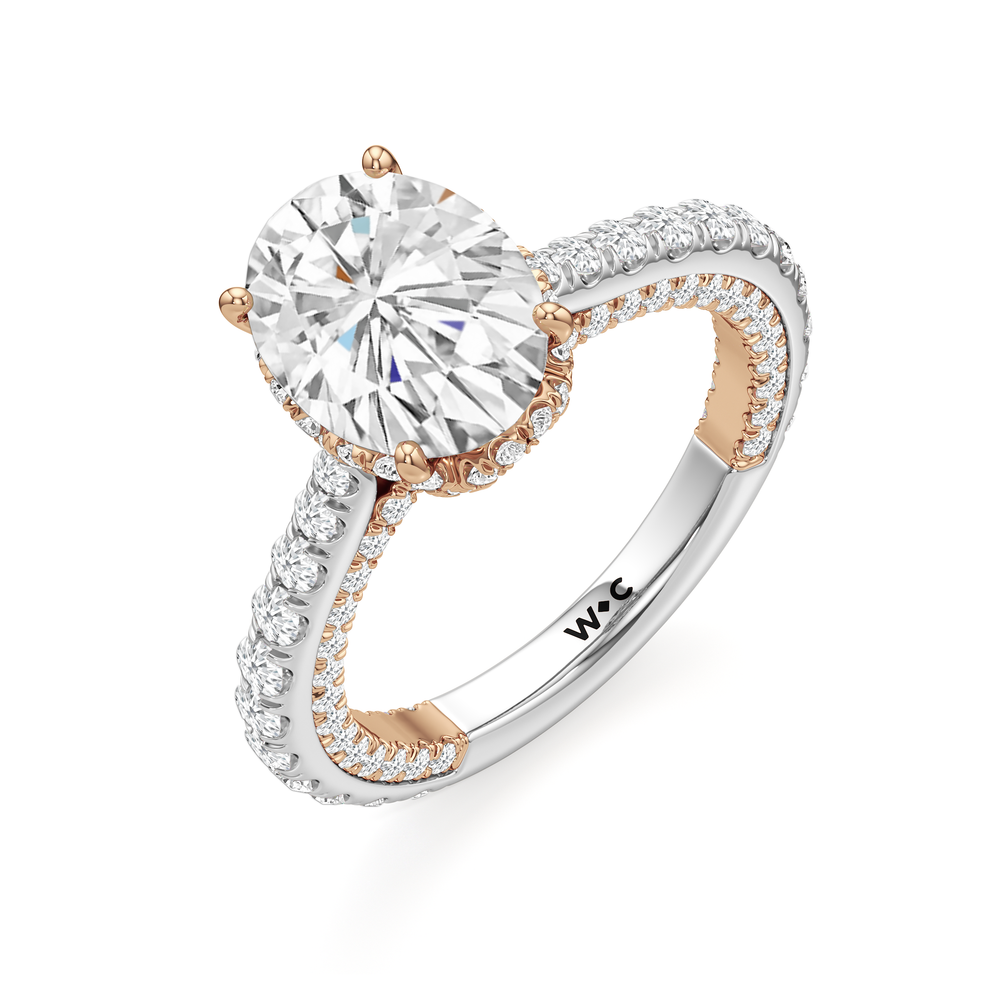 The Chrysler Pavé Ring with Oval Cut Diamond in 14KT White & Rose Gold view 4
