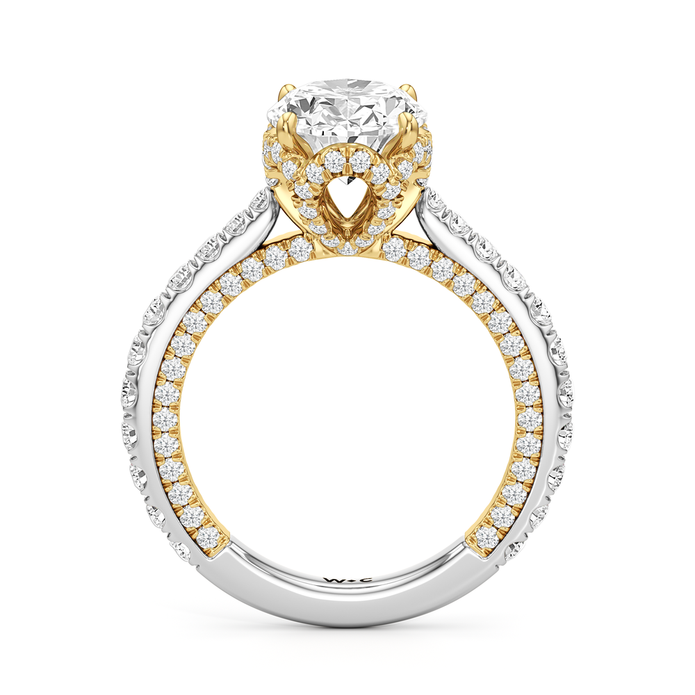 The Chrysler Pavé Ring with Oval Cut Diamond in 14KT White & Yellow Gold view 2
