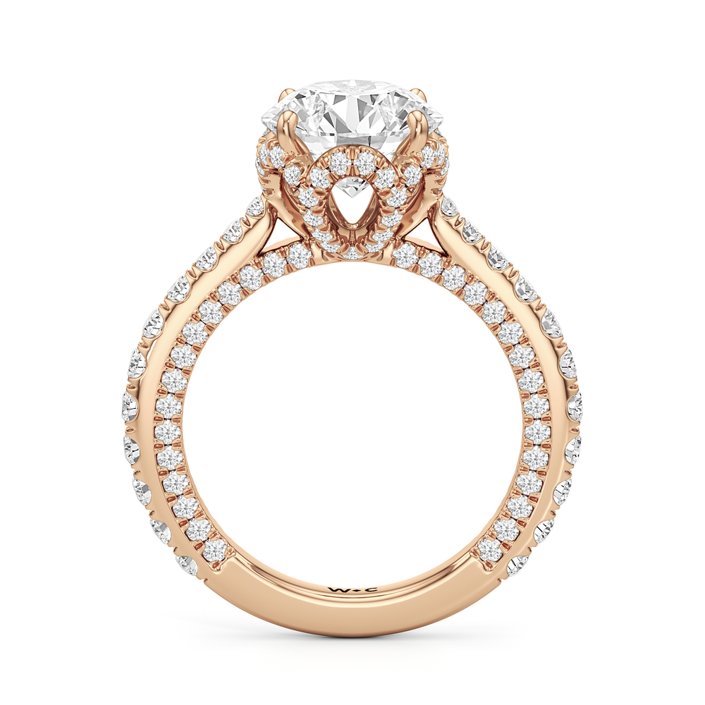 The Chrysler Pavé Ring with Round Cut Diamond in 14KT Rose Gold view 2
