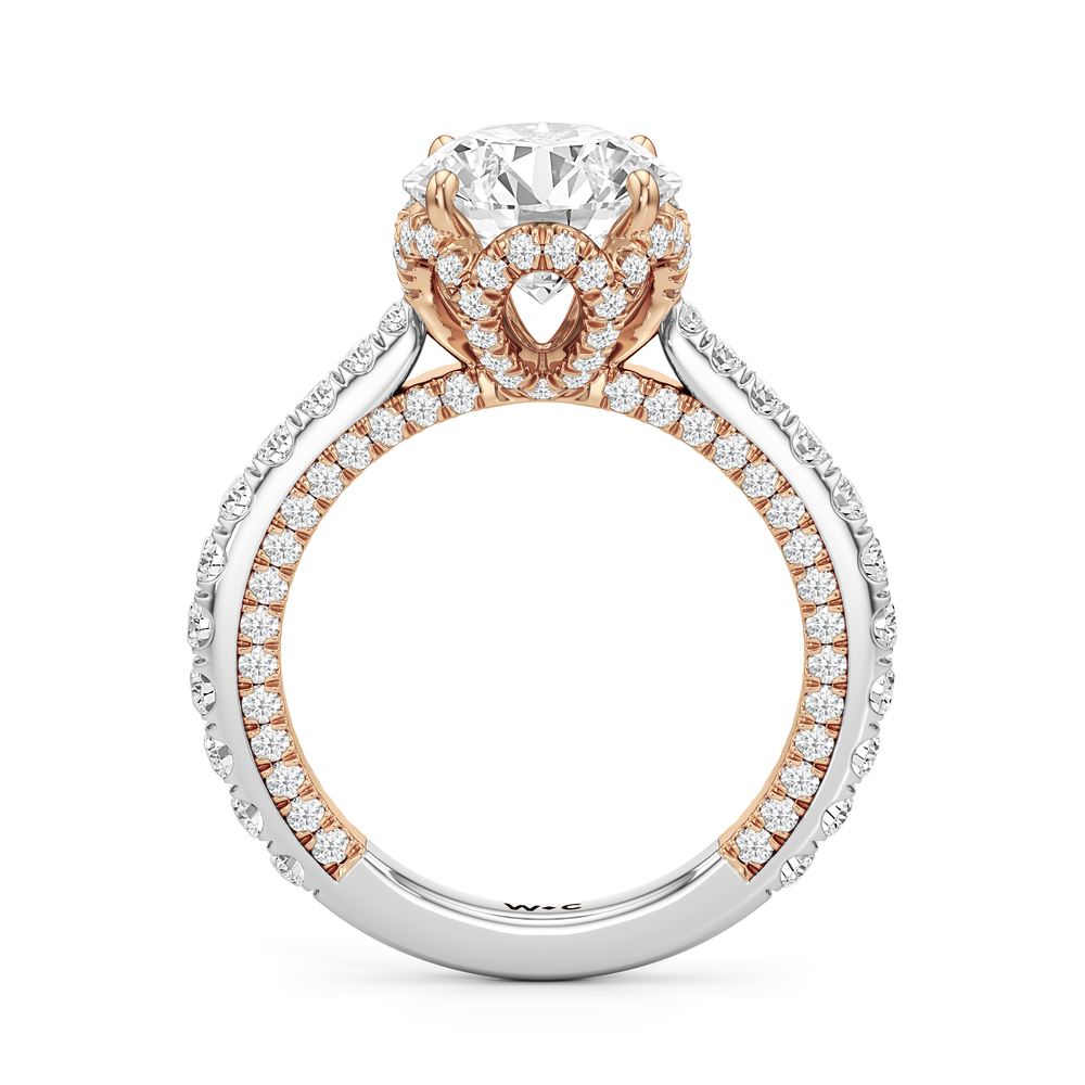 The Chrysler Pavé Ring with Round Cut Diamond in 14KT White & Rose Gold view 3
